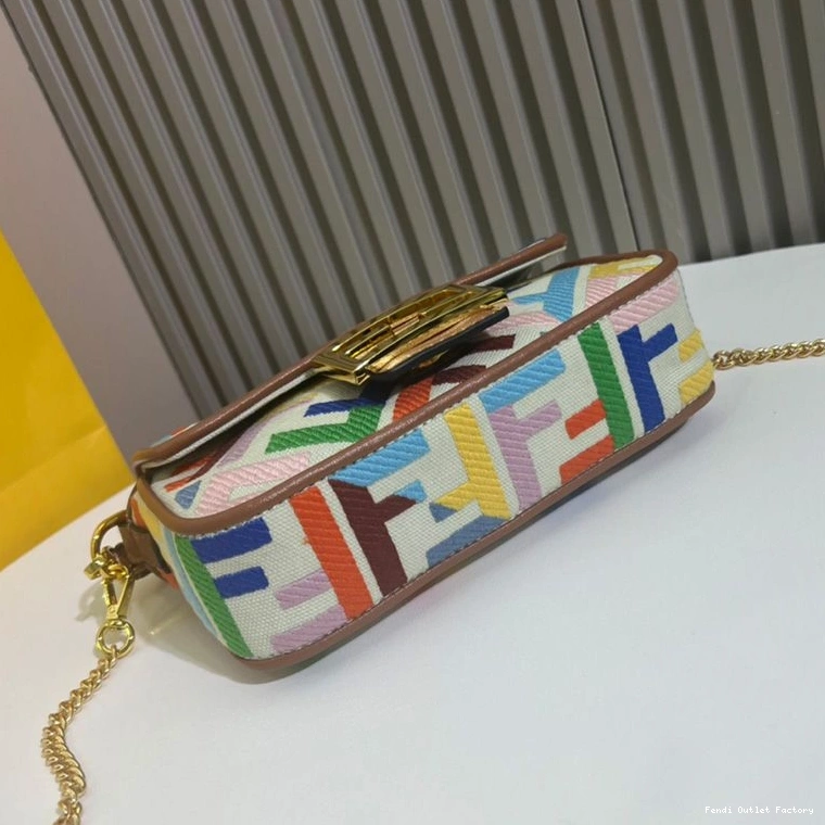Affordable HOT In Mini Fendi Beige FF Baguette Bag Canvas Multi Motif 0811